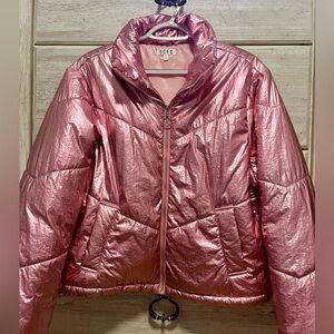 TCEC Pink Metallic Puffer Zip Up Jacket - Size S